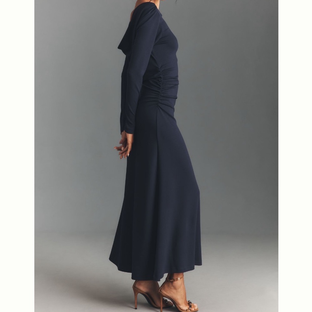 🟤NWT ANTHROPOLOGIE Long-Sleeve Cowl-Back
Maxi Dress in Navy LARGE - Picture 6 of 7
